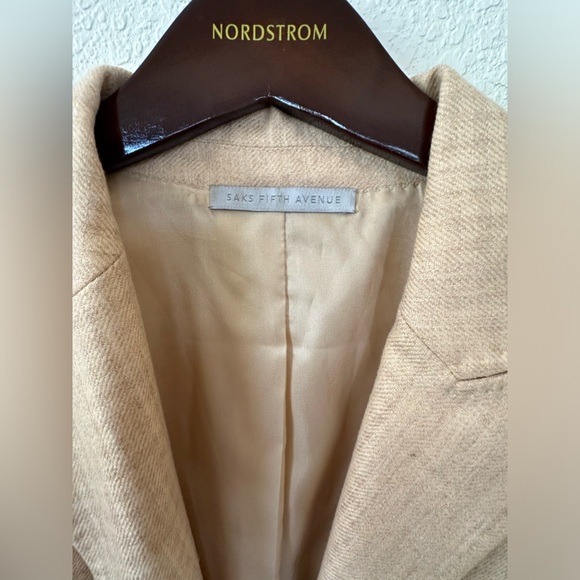 SAKS FIFTH AVENUE 100% Cashmere Beige Tan Houndstooth Blazer SZ IT 44 US 10 - Picture 12 of 14
